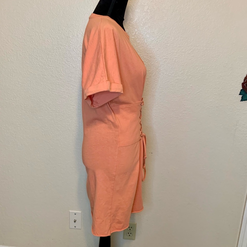 BP Nordstrom Corset Lace Up Tee Shirt Dress Orange Size Small - Picture 10 of 13